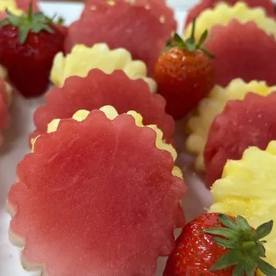 Watermelon and pineapple flowers with strawberries